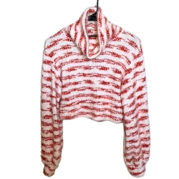 NWT Jolie  Cropped Cowl Neck Sweater White and Burnt Orange Small - Picture 1 of 5